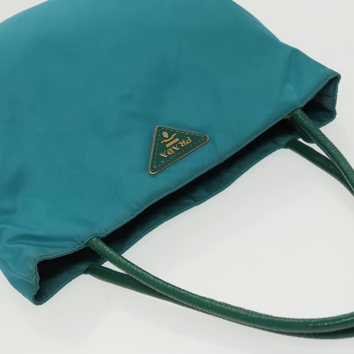 PRADA Tote Bag Nylon Turquoise Blue Gold Auth mr653