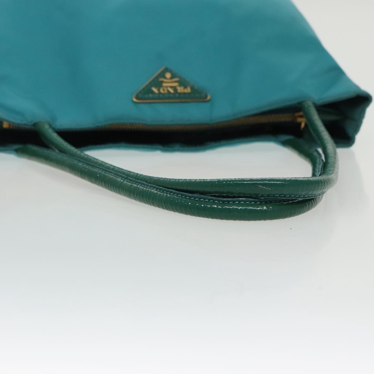 PRADA Tote Bag Nylon Turquoise Blue Gold Auth mr653