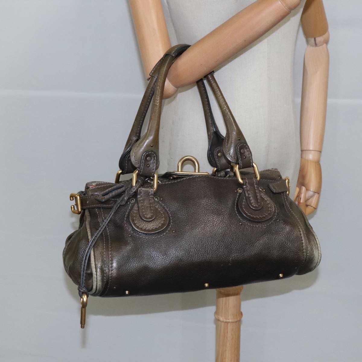 Chloe Paddington Hand Bag Leather Brown Gold Silver Auth mr655