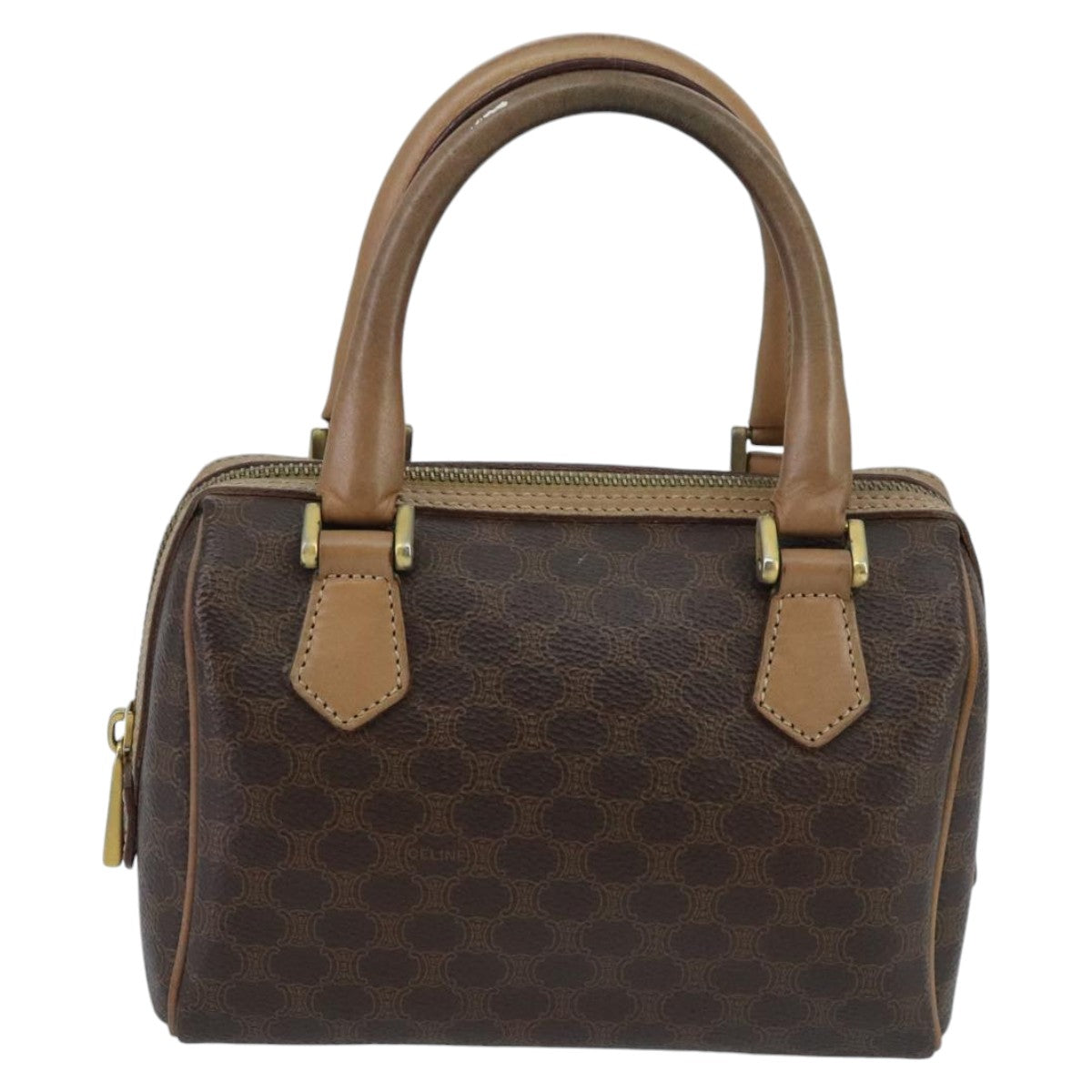 CELINE Macadam Canvas Hand Bag PVC Leather Brown Gold Auth mr657