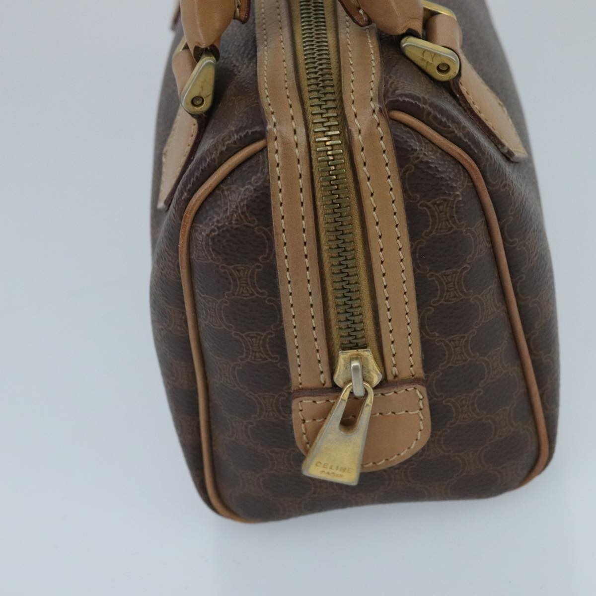 CELINE Macadam Canvas Hand Bag PVC Leather Brown Gold Auth mr657