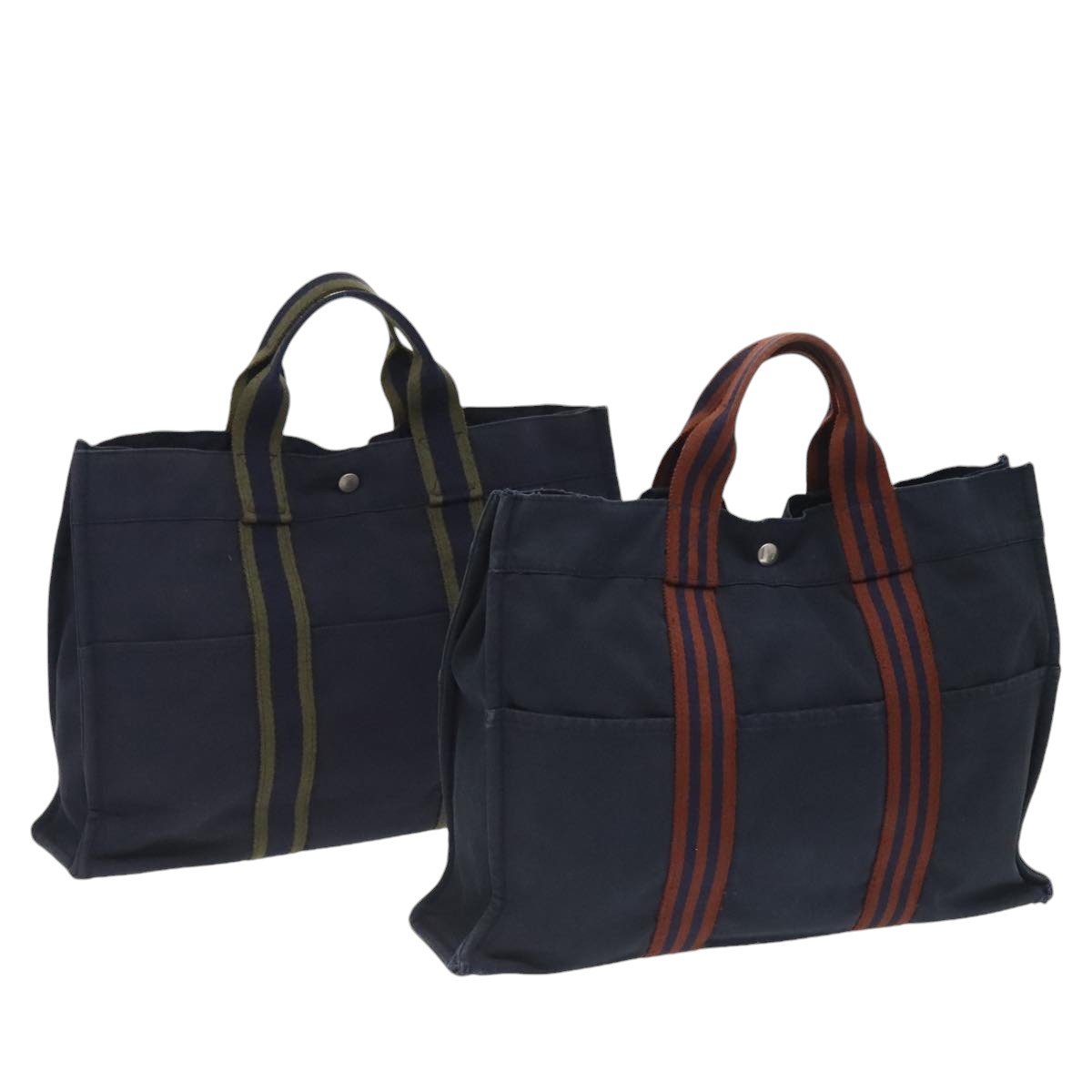 HERMES Fourre Tout MM Hand Bag Canvas 2Set Navy Auth mr662