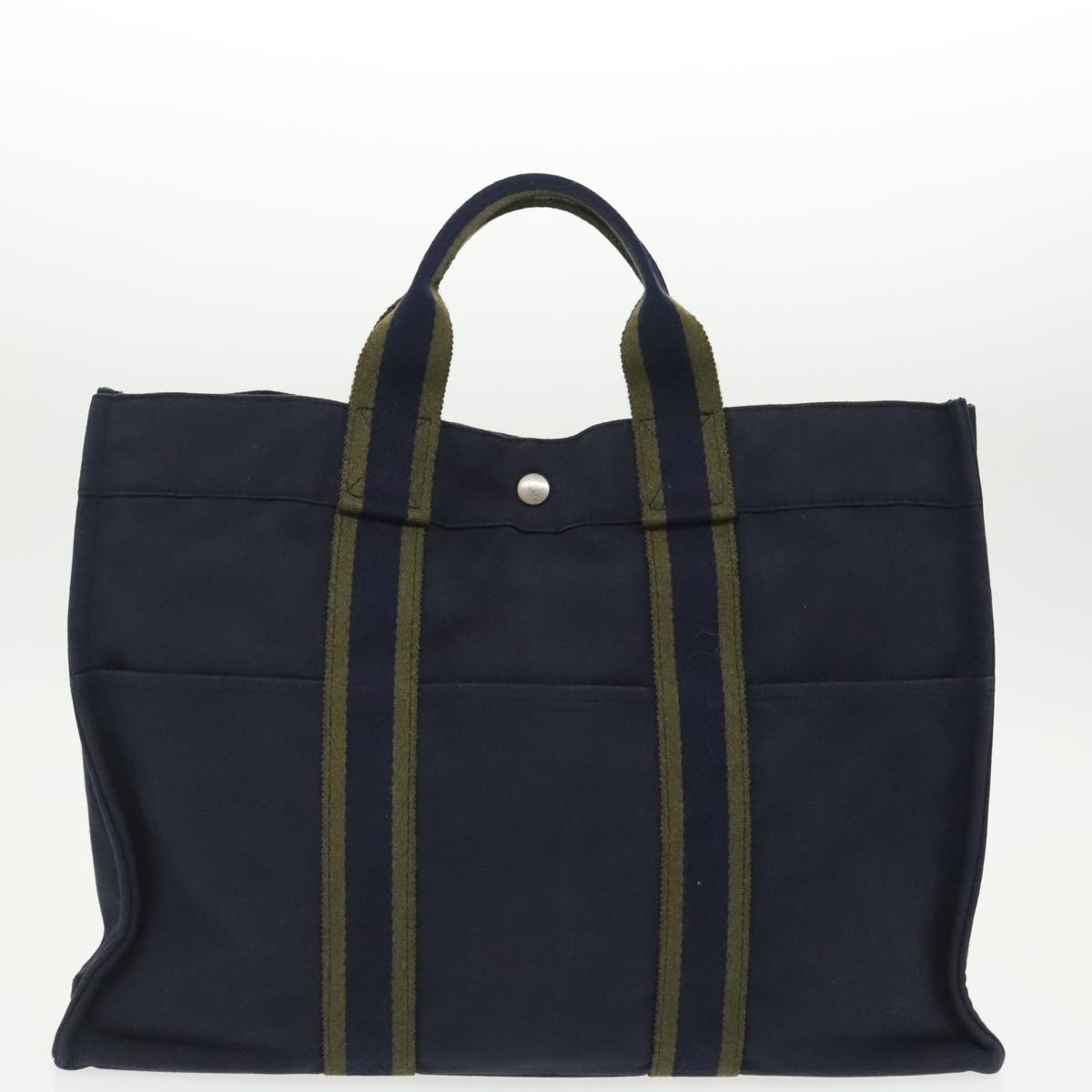 HERMES Fourre Tout MM Hand Bag Canvas 2Set Navy Auth mr662