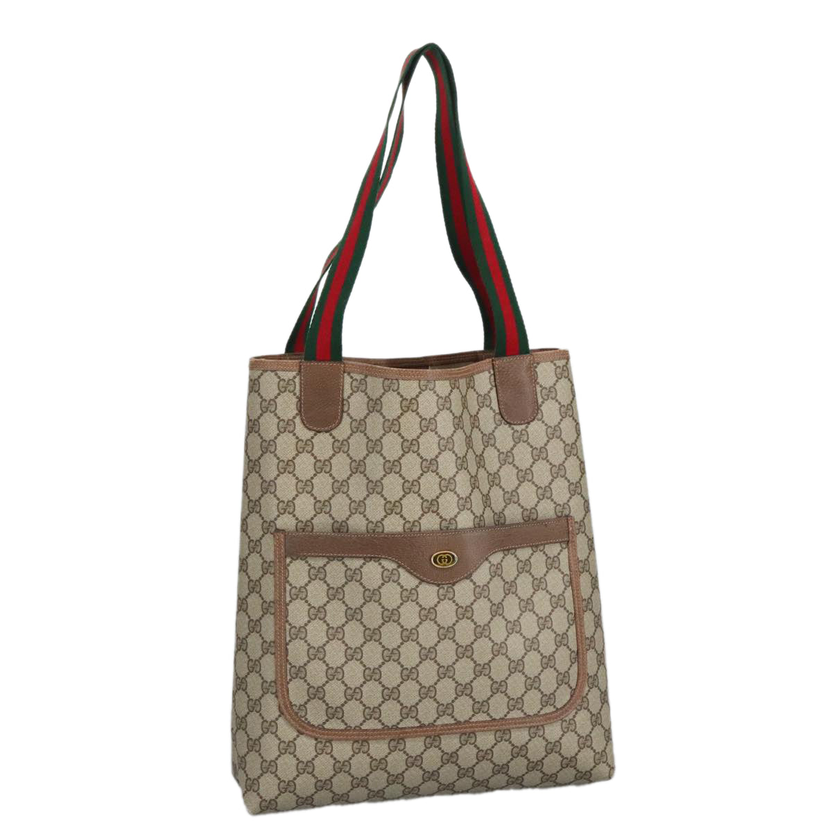 GUCCI GG Supreme Web Sherry Line Tote Bag PVC Beige Red 39 02 003 Auth mr666