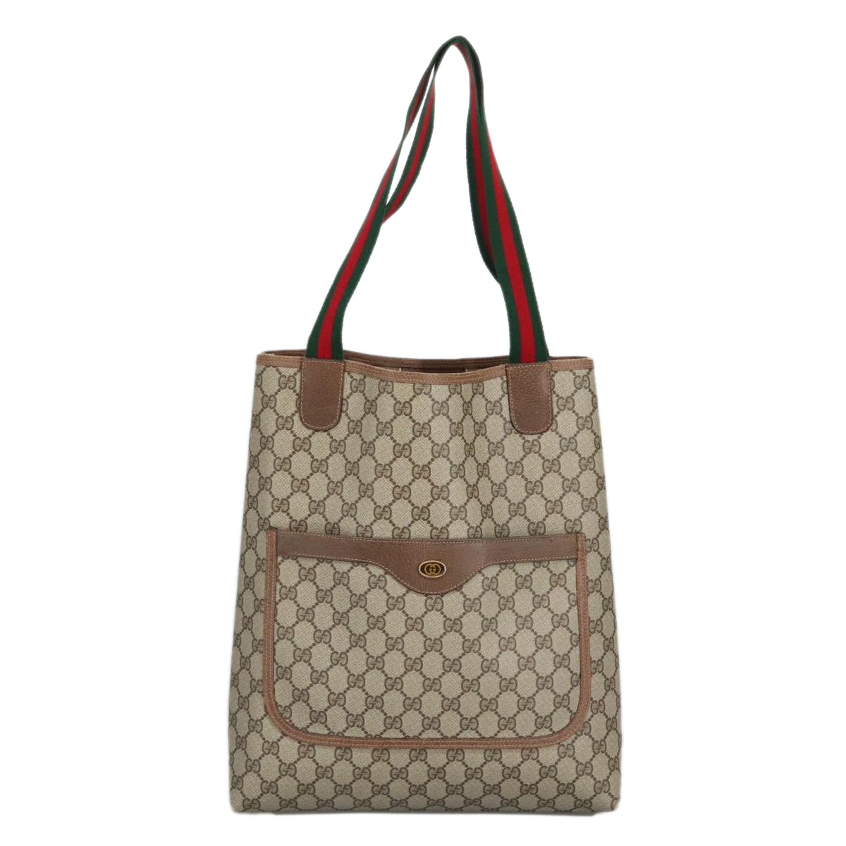 GUCCI GG Supreme Web Sherry Line Tote Bag PVC Beige Red 39 02 003 Auth mr666