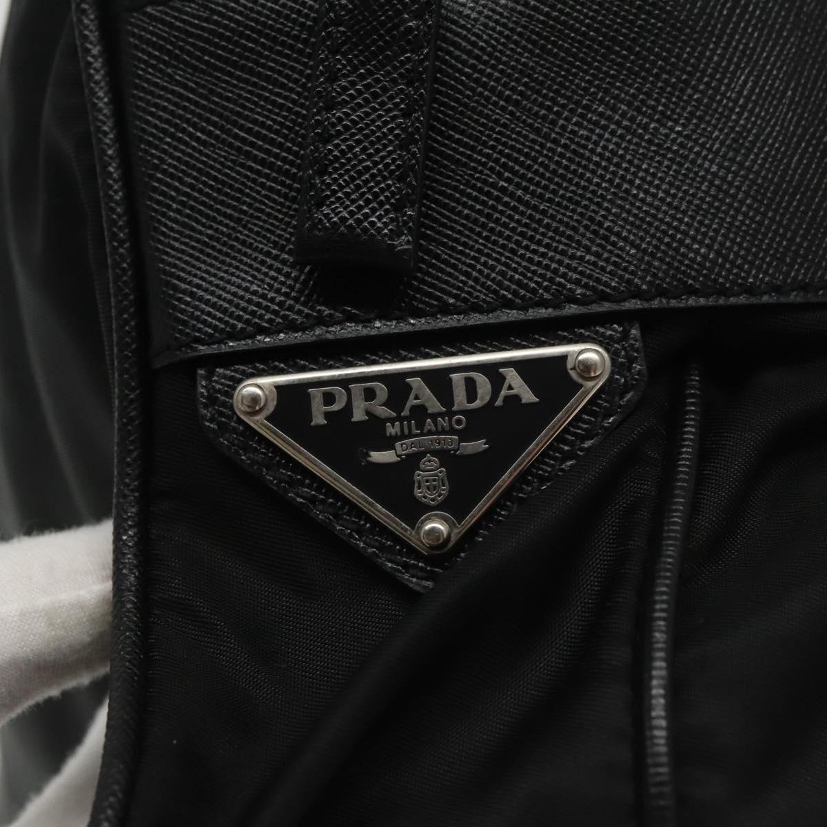 PRADA Shoulder Bag Nylon Black Silver BR2162 Auth mr669