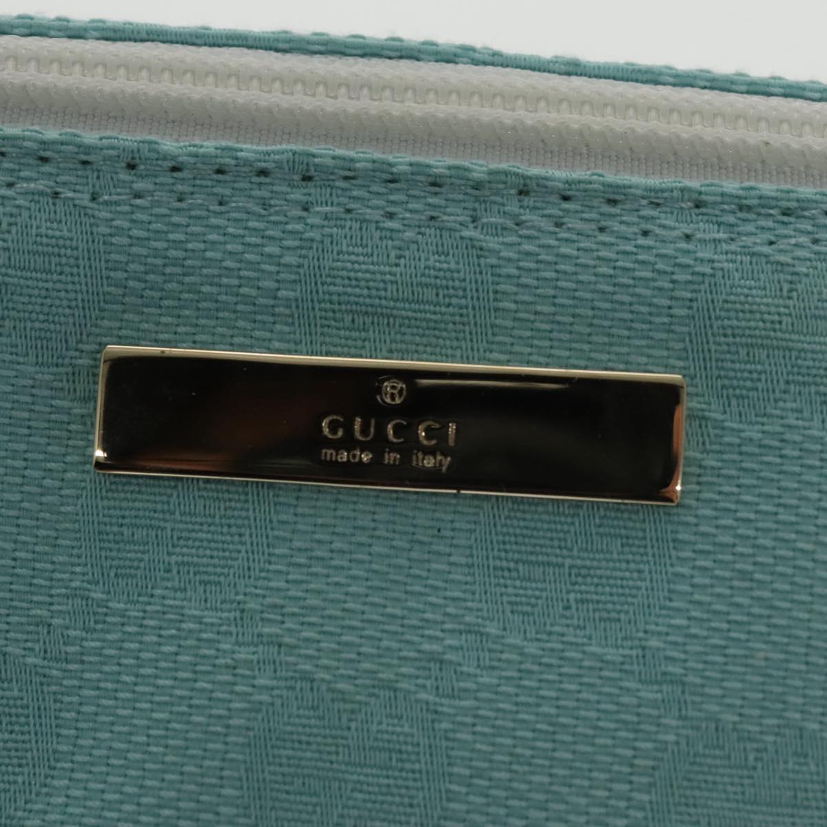 GUCCI GG Canvas Accessory Pouch Light Blue Gold Auth mr670