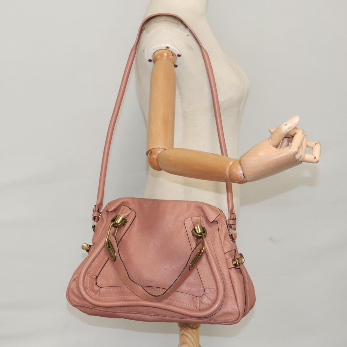 Chloe Paraty Hand Bag Leather 2way Pink Gold Auth mr676