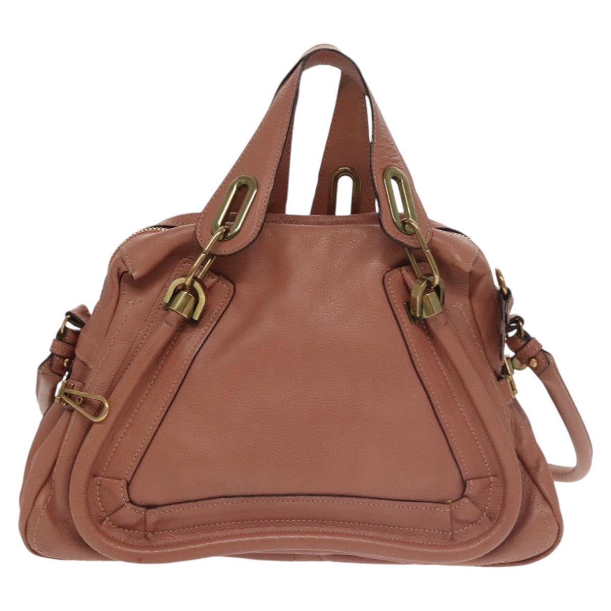 Chloe Paraty Hand Bag Leather 2way Pink Gold Auth mr676