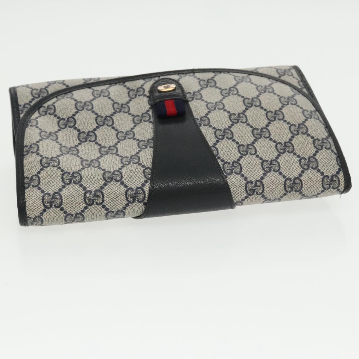 GUCCI GG Supreme Sherry Line Clutch Bag PVC Navy Red Auth mr682