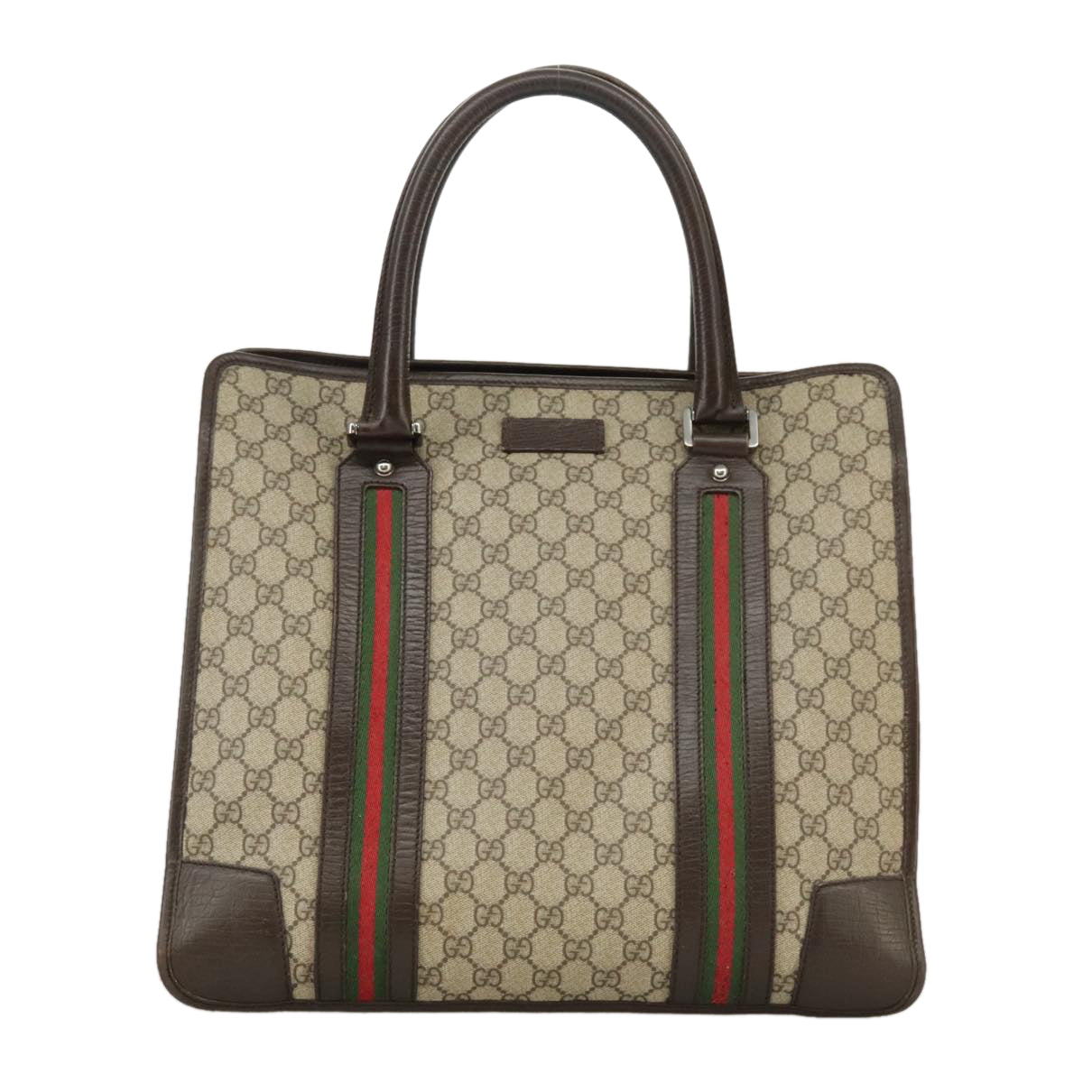 GUCCI GG Supreme Web Sherry Line Tote Bag PVC Leather Beige Green Red Auth mr683