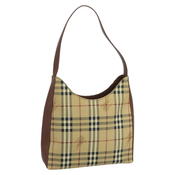 Burberrys Nova Check Schultertasche PVC Leder Beige Auth mr684