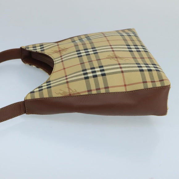 Burberrys Nova Check Schultertasche PVC Leder Beige Auth mr684