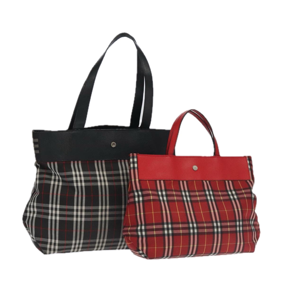 BURBERRY Nova Check Tote Bag Canvas 2Set Black Red Auth mr690