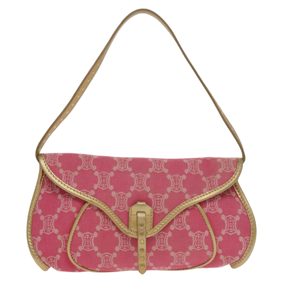 CELINE Paris Macadam Canvas Hand Bag Gold Pink Auth mr699 - 0