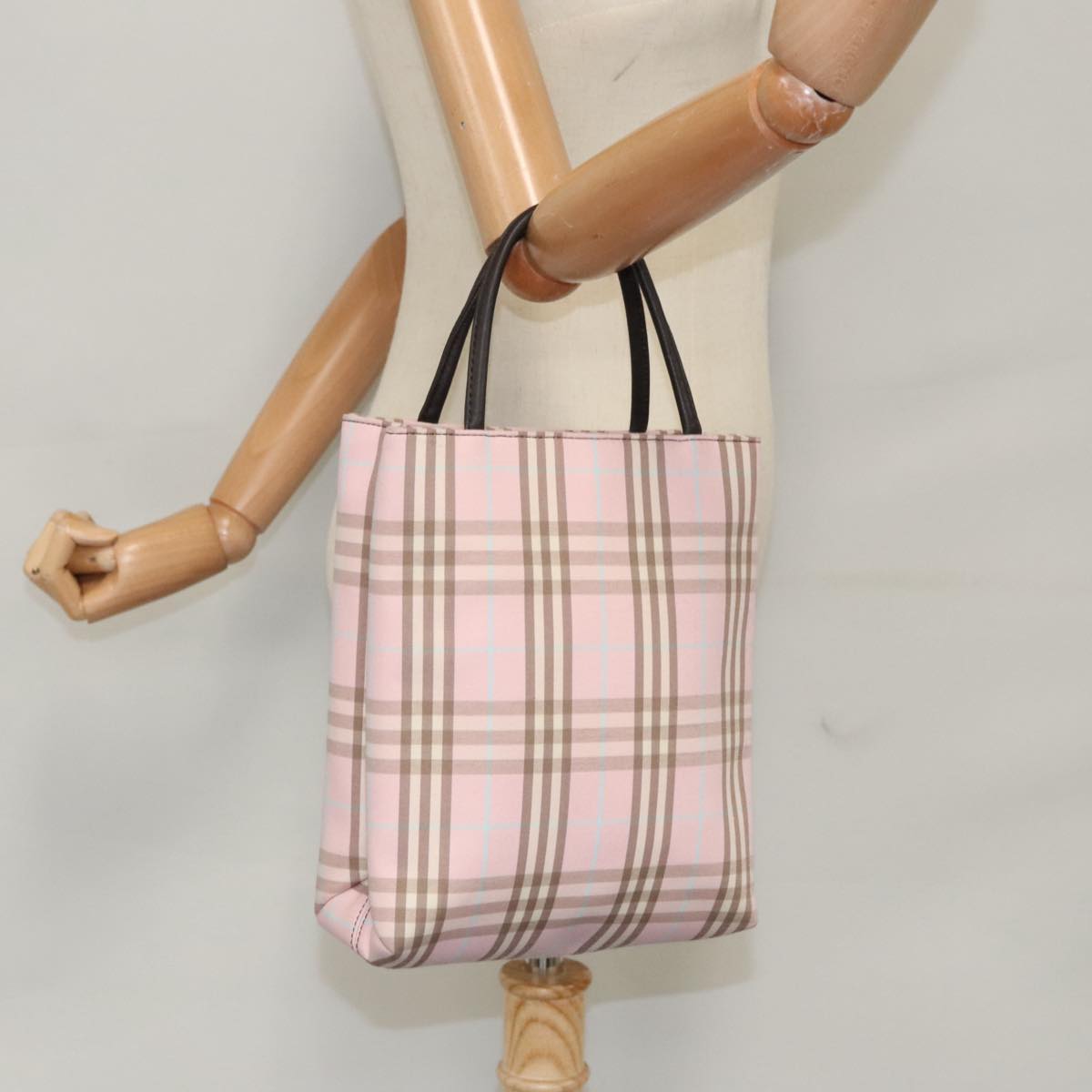 BURBERRY Nova Check Hand Bag Canvas Pink Auth mr703