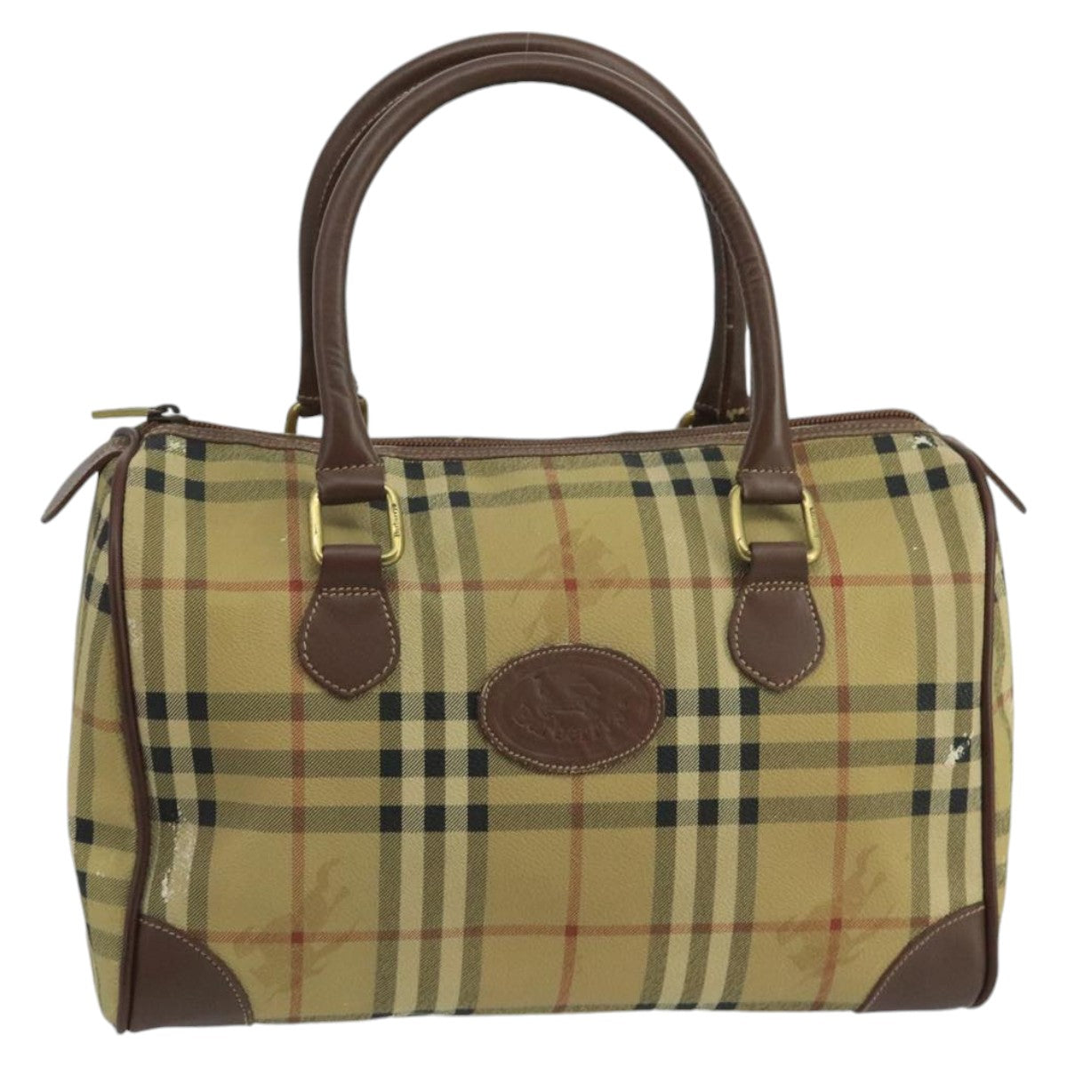 Burberrys Nova Check Hand Bag PVC Beige Auth mr704