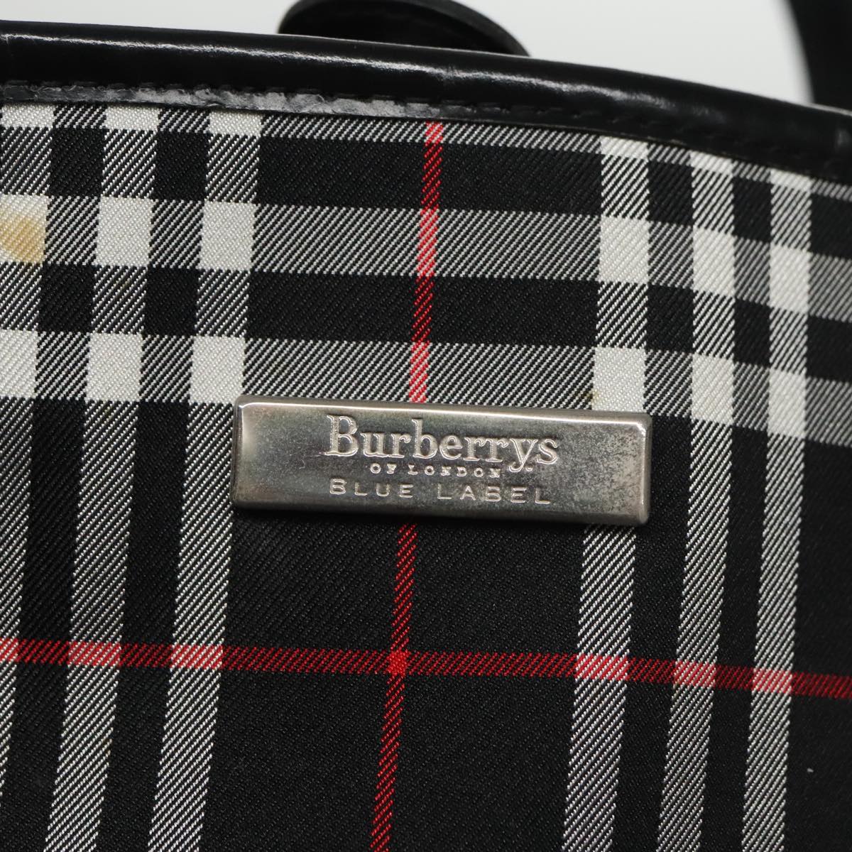 Burberrys Nova Check Blue Label Hand Bag Nylon Navy Silver Auth mr706