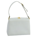 GUCCI Hand Bag Leather White Gold Auth mr709-1