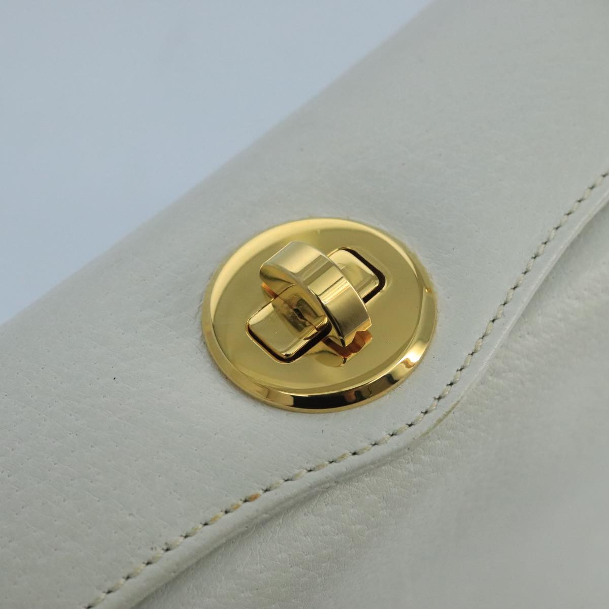 GUCCI Hand Bag Leather White Gold Auth mr709