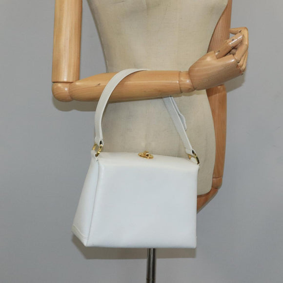 GUCCI Hand Bag Leather White Gold Auth mr709