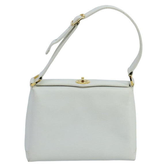 GUCCI Hand Bag Leather White Gold Auth mr709