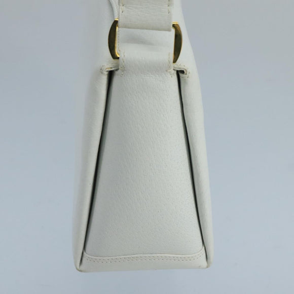 GUCCI Hand Bag Leather White Gold Auth mr709