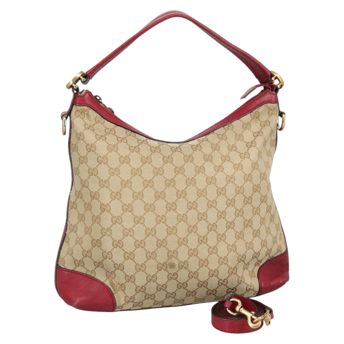 GUCCI GG Canvas Hand Bag 2way Beige Red Auth mr710