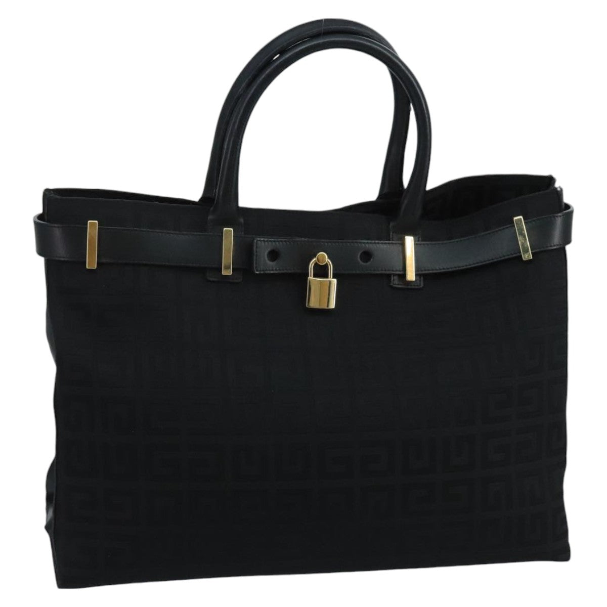 GIVENCHY Hand Bag Canvas Black Gold Auth mr730