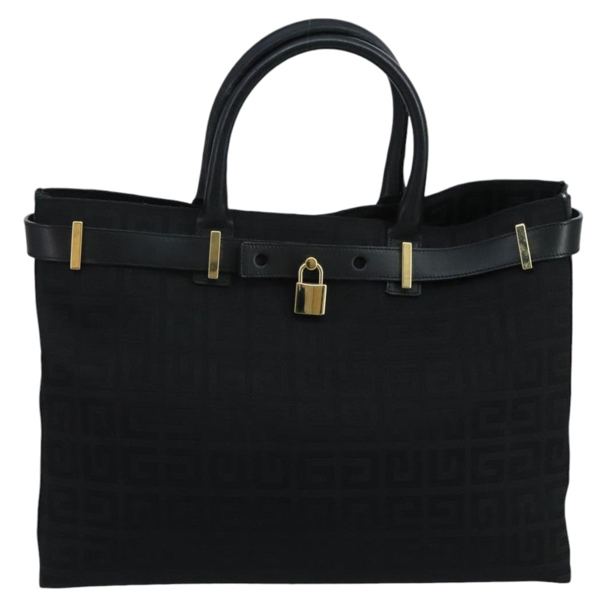 GIVENCHY Hand Bag Canvas Black Gold Auth mr730 - 0