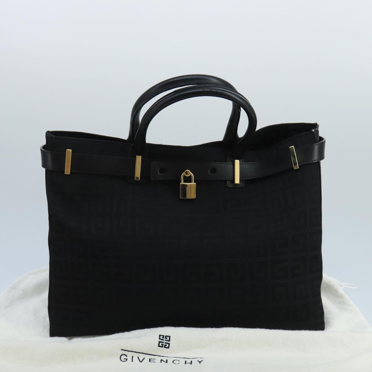 GIVENCHY Hand Bag Canvas Black Gold Auth mr730