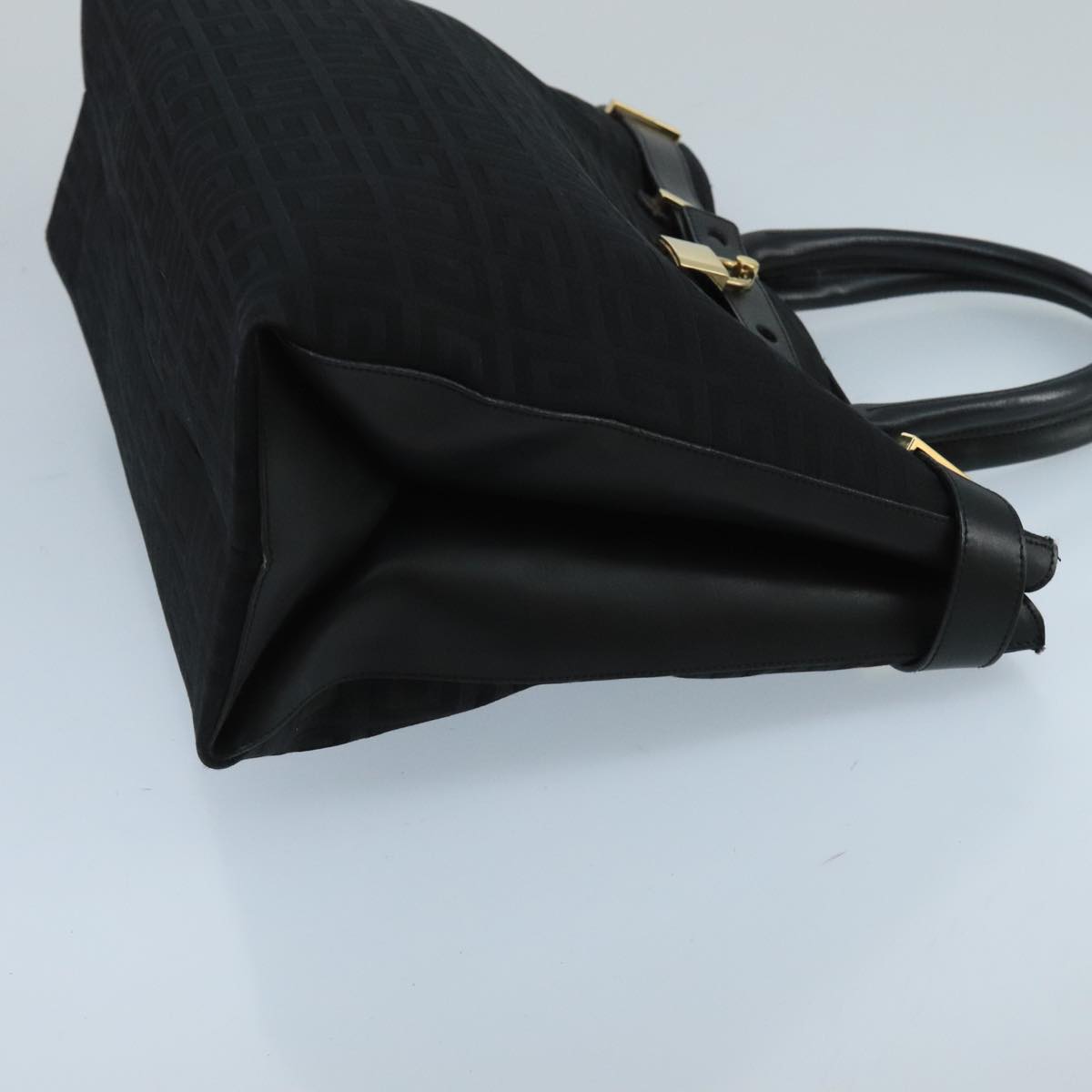 GIVENCHY Hand Bag Canvas Black Gold Auth mr730