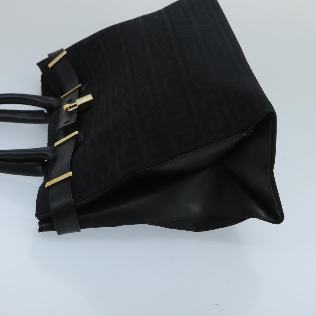 GIVENCHY Hand Bag Canvas Black Gold Auth mr730