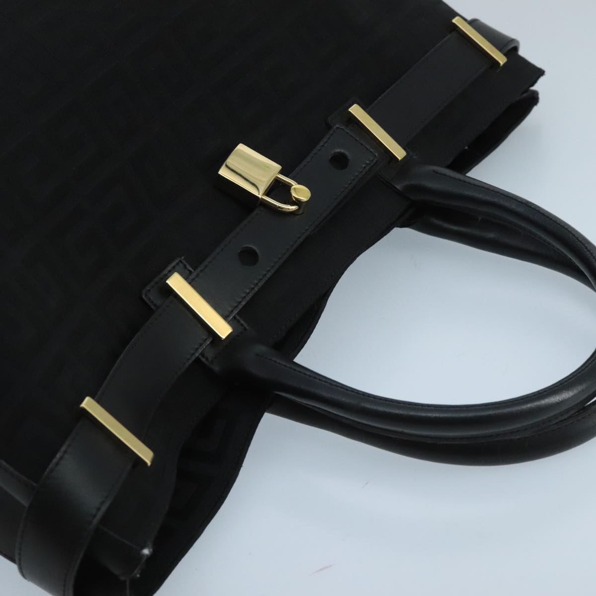 GIVENCHY Hand Bag Canvas Black Gold Auth mr730