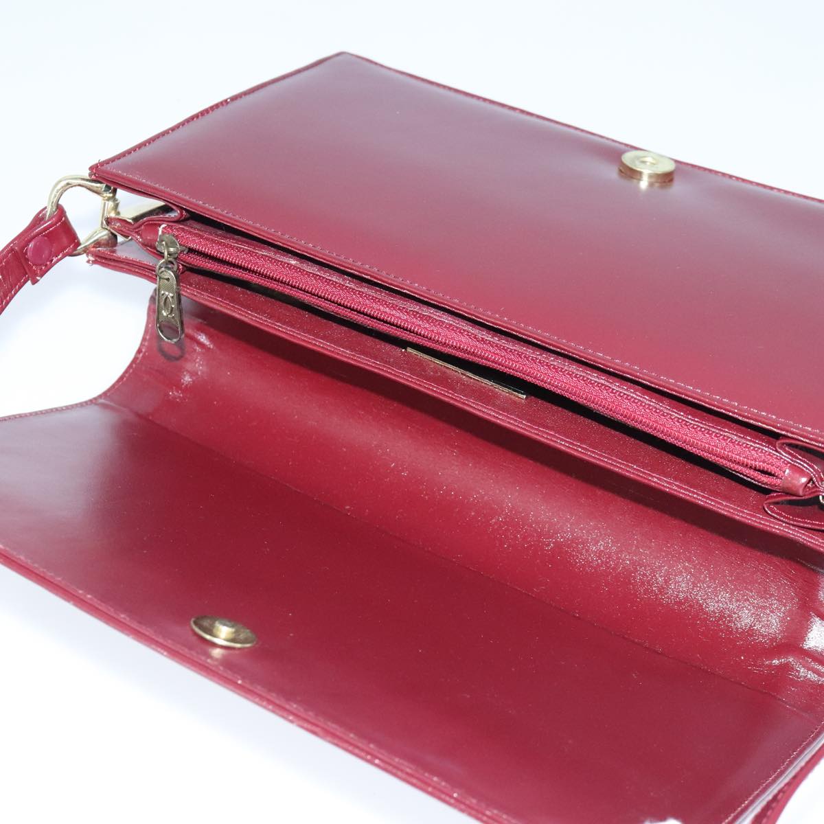 CARTIER Must Line Shoulder Bag Leather Bordeaux Gold Auth mr732