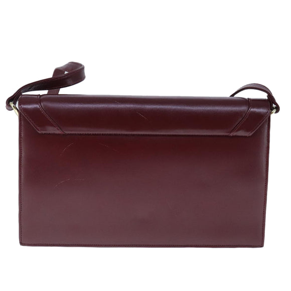 CARTIER Must Line Shoulder Bag Leather Bordeaux Gold Auth mr732