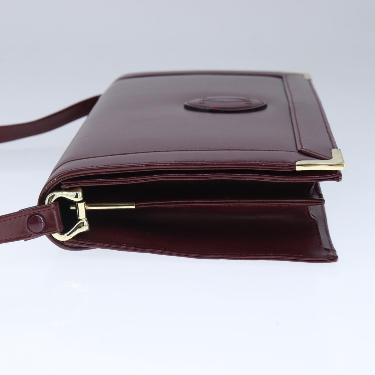 CARTIER Must Line Shoulder Bag Leather Bordeaux Gold Auth mr732