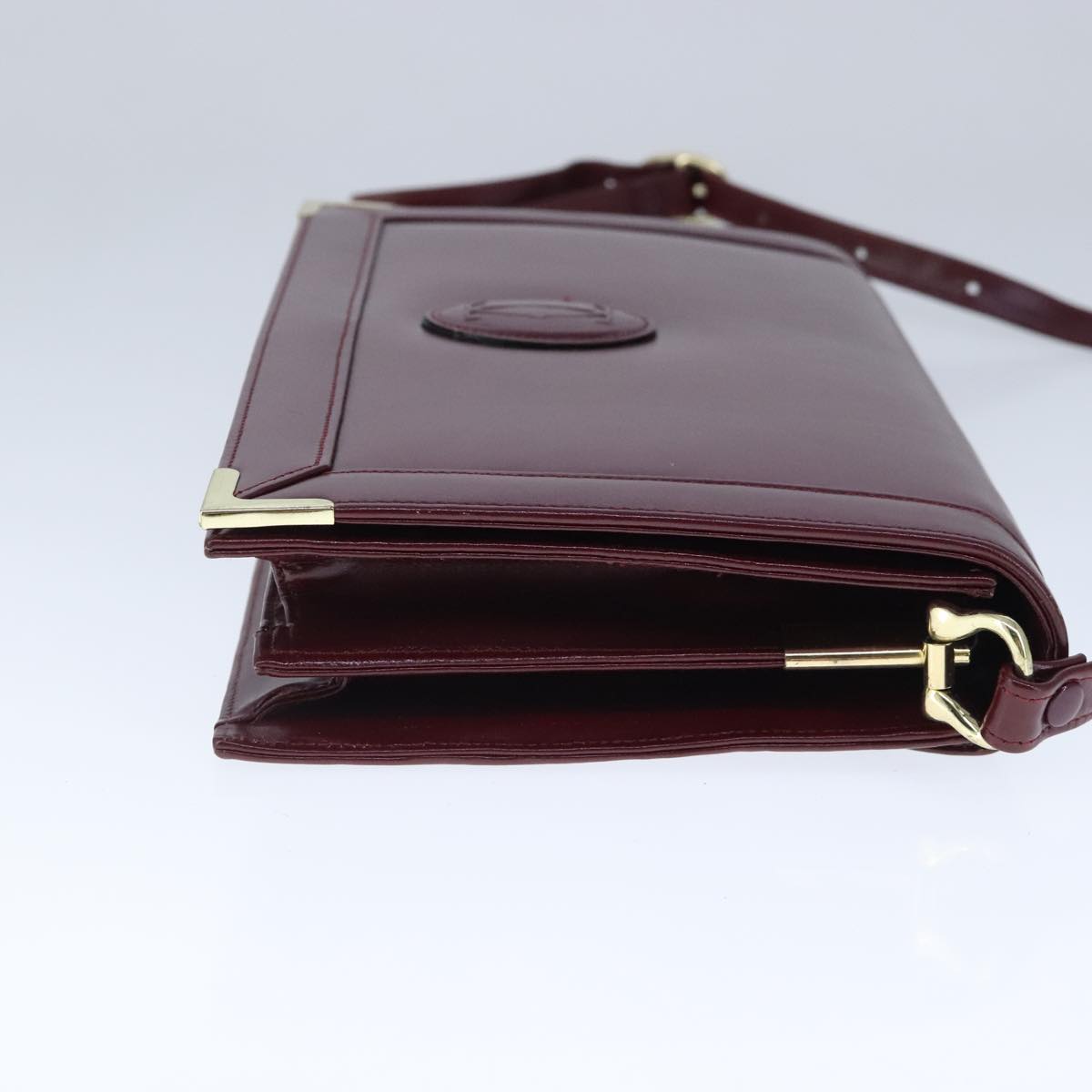 CARTIER Must Line Shoulder Bag Leather Bordeaux Gold Auth mr732