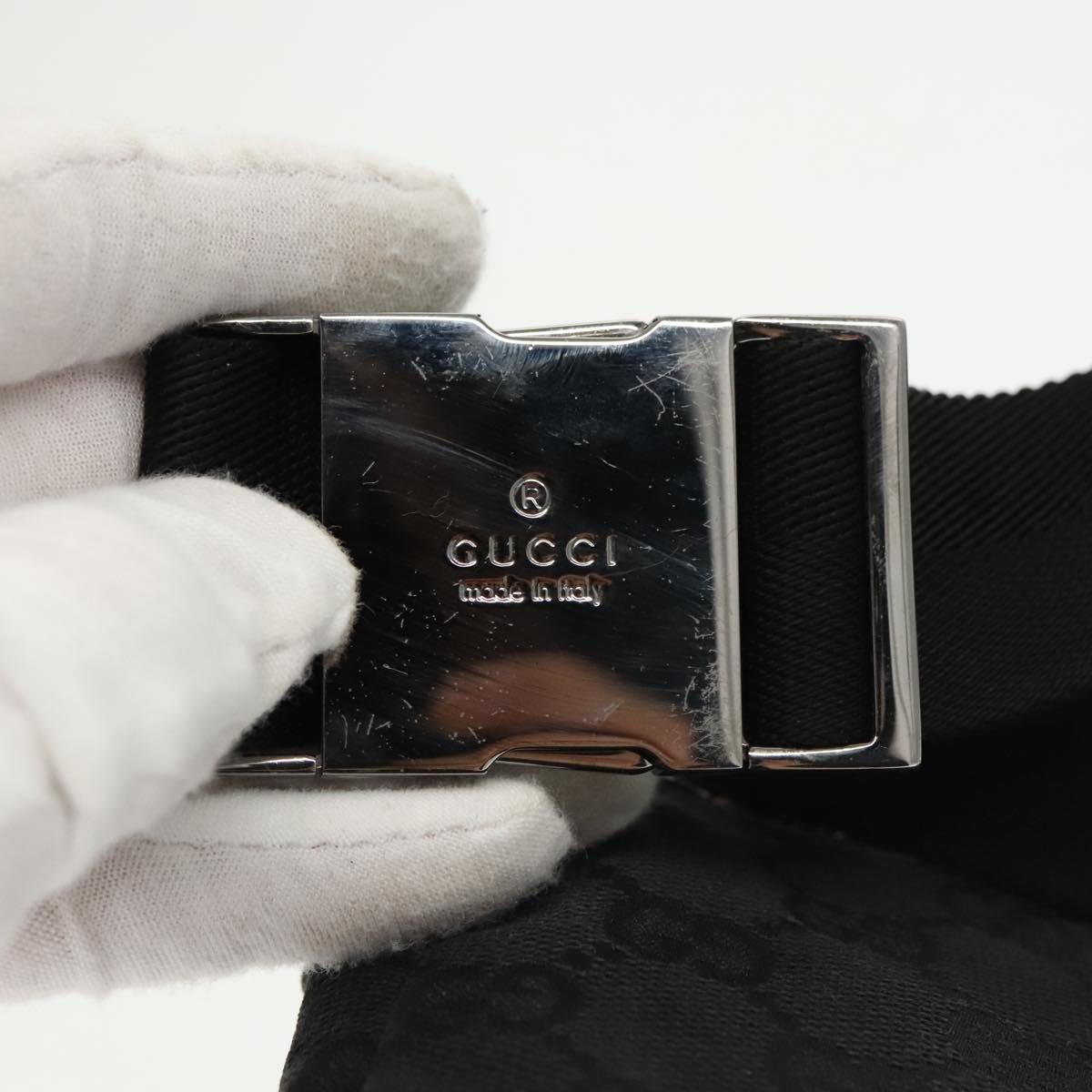 GUCCI GG Canvas Waist bag Black Silver 28566 Auth mr735