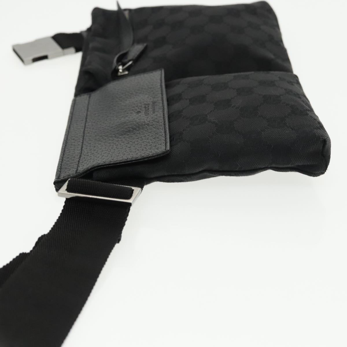 GUCCI GG Canvas Waist bag Black Silver 28566 Auth mr735