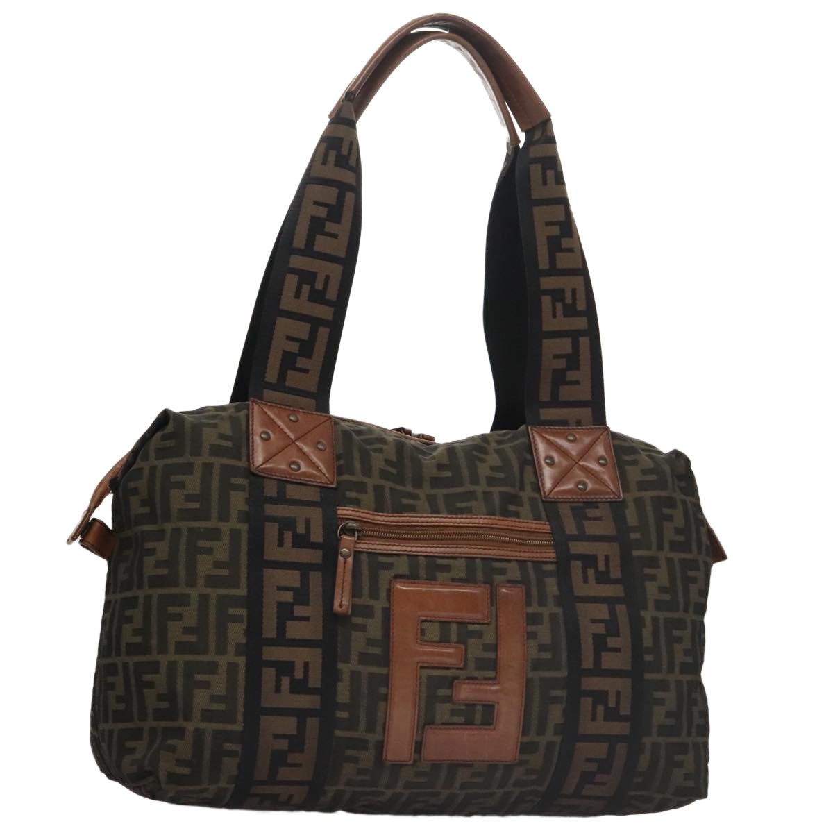 FENDI Zucca Canvas Tote Bag Brown Black Auth mr739