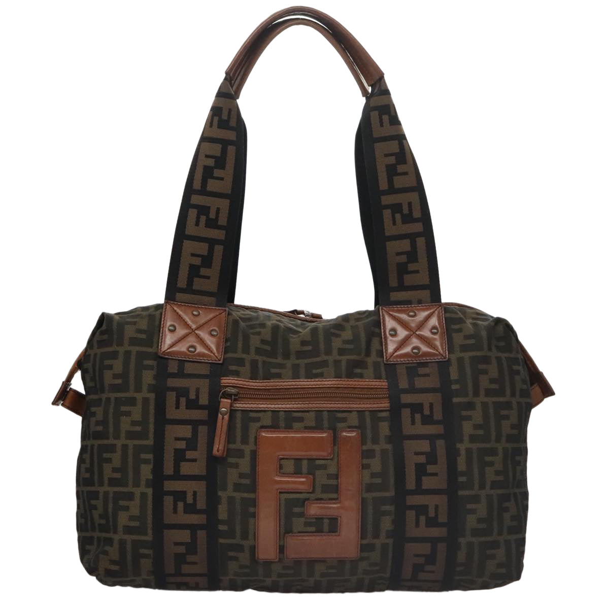 FENDI Zucca Canvas Tote Bag Brown Black Auth mr739