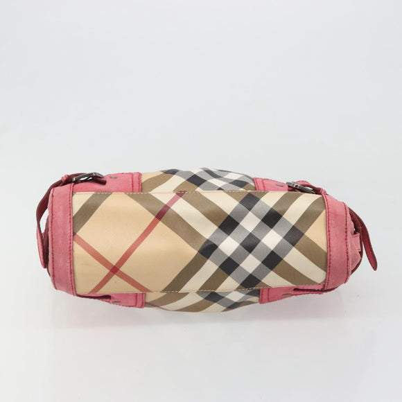 BURBERRY Nova Check Hand Bag PVC Leather 2way Beige Auth mr743