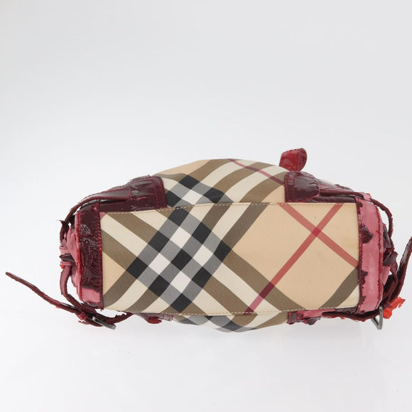 BURBERRY Nova Check Hand Bag PVC Leather 2way Beige Auth mr743