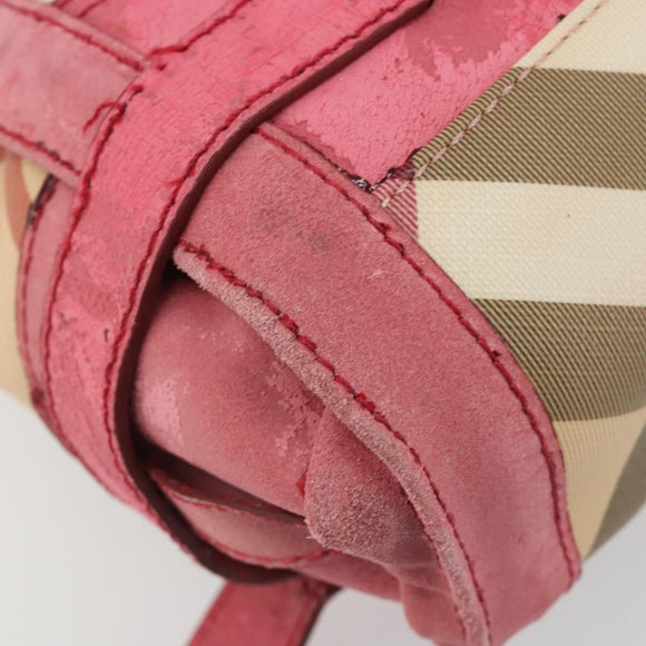 BURBERRY Nova Check Hand Bag PVC Leather 2way Beige Auth mr743