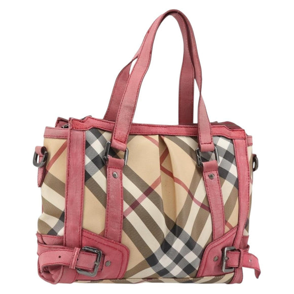 BURBERRY Nova Check Hand Bag PVC Leather 2way Beige Auth mr743
