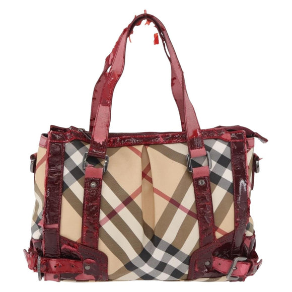 BURBERRY Nova Check Hand Bag PVC Leather 2way Beige Auth mr743