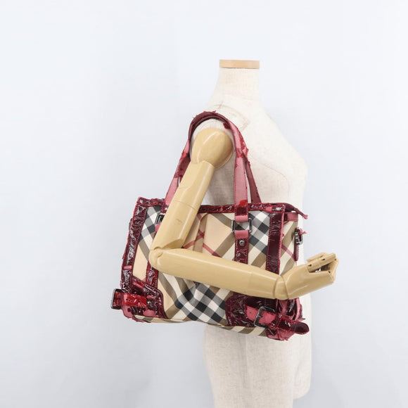 BURBERRY Nova Check Hand Bag PVC Leather 2way Beige Auth mr743