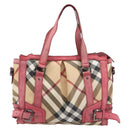 BURBERRY Nova Check Hand Bag PVC Leather 2way Beige Auth mr743-13