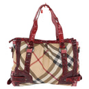 BURBERRY Nova Check Hand Bag PVC Leather 2way Beige Auth mr743-2